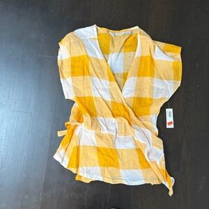 Old Navy Yellow and White Plaid Blouse